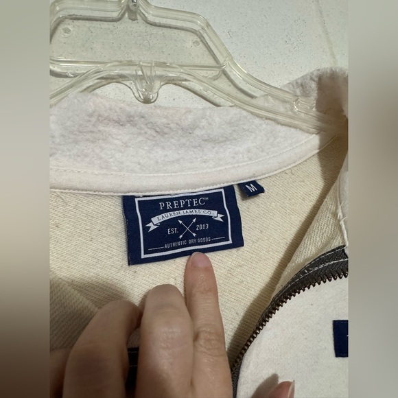 Lauren James Cream Quarter Zip Pullover Sweatshirt Medium Preppy Academia Spring - Picture 4 of 5